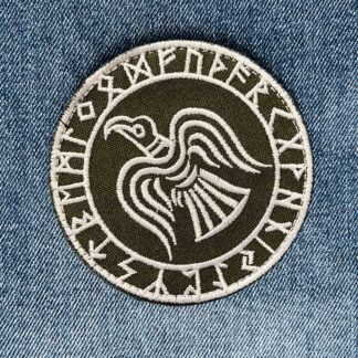 Odin’s Raven In Futhark White Velcro Patch